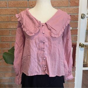 HYFVE Pink Collared Long Sleeve Button Up Top Size Small